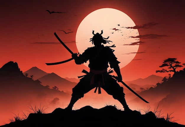 Samurai Silhouette Against a Red Sunset