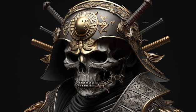 Samurai skull warrior digital art illustration Generative AI