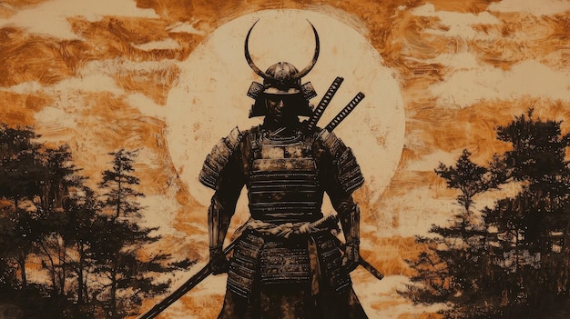 Samurai Warrior Under a Full Moon