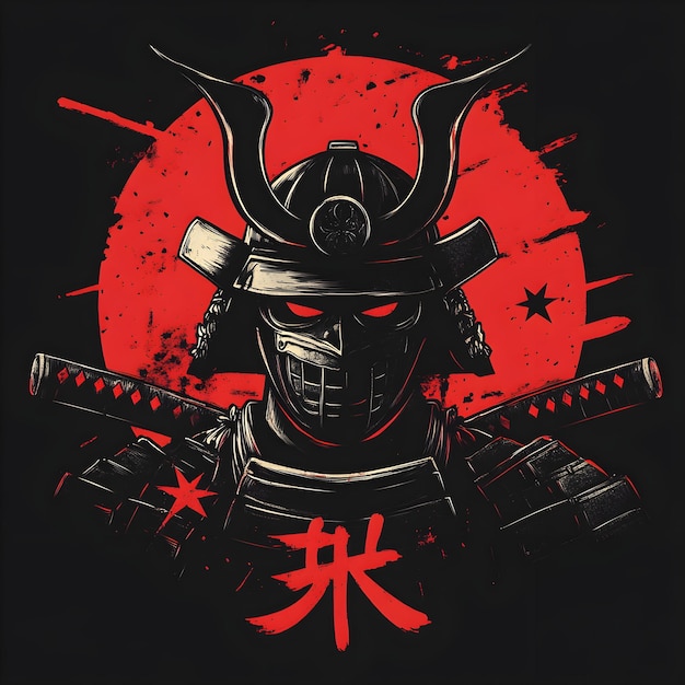 Samurai warrior with sword on grunge background Vector illustration