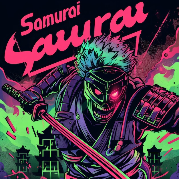 Samurai warrior with a sword in his hand Vector illustration