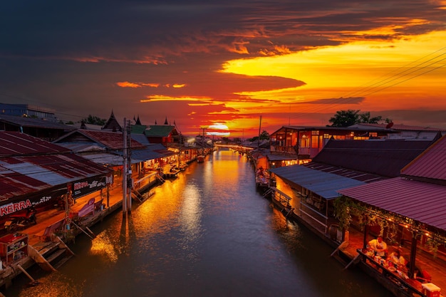 Samut Songkhram, Thailand - 25 June 2022  View of Amphawa Floating Market Towns and tourists walk