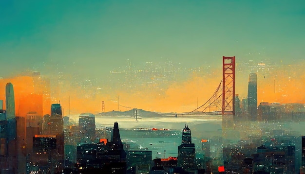 San Francisco cityscape San Francisco painting illustration usa