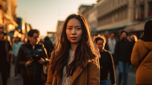 San Francisco's prime time Clear skies a pleasant sunny day young woman from China Generative AI