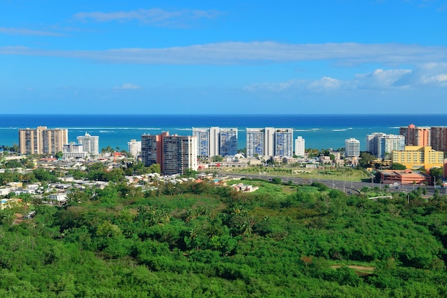 San Juan aerial view with blue sky and sea. Puerto Rico.