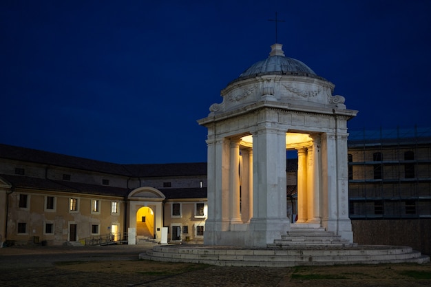 San Rocco Temple inside the pentagonal 18th century building called Mole Vanvitelliana at dusk