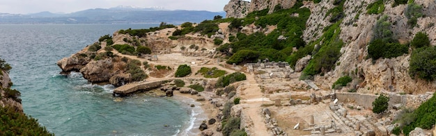 The Sanctuary of the goddess Hera Akraia in a small cove of the Corinthian gulf Archaeological site Heraion LoutrakiPerachora Greece