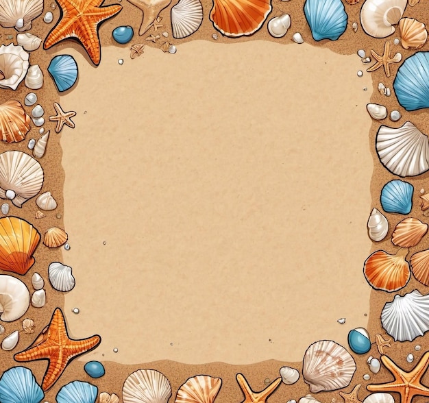 Photo sand background decorated with shells starfish beach sand sea background for creativity free spa