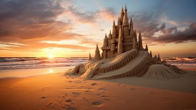 a sand castle on a beach