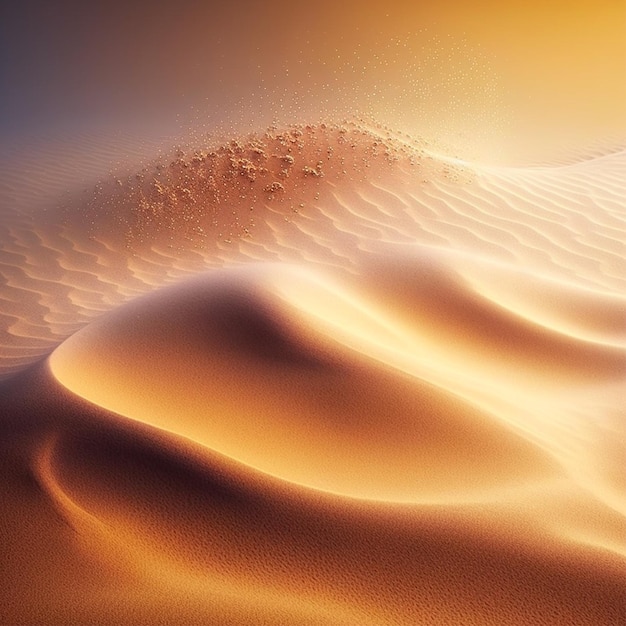 A sand dune in the desert with a golden glow.