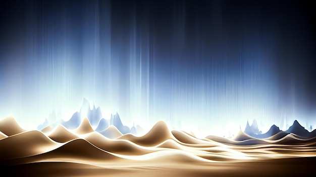 Sand Dune Landscape Background With Blue Light Rays Neon Glow