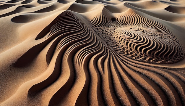 Sand dune pattern blends into arid Arabia landscape generative AI