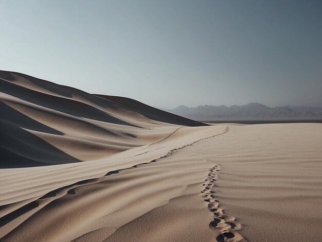 a sand dune with a person walking in the sand