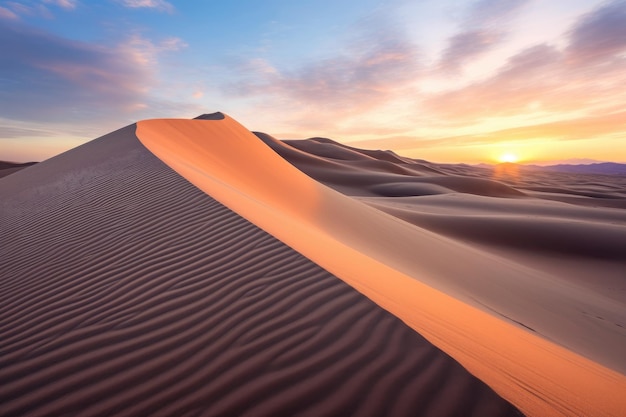 a sand dune with a sunset in the background