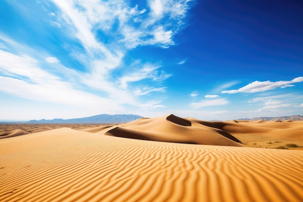 Sand dunes in desert landscape with blue sky Generative AI