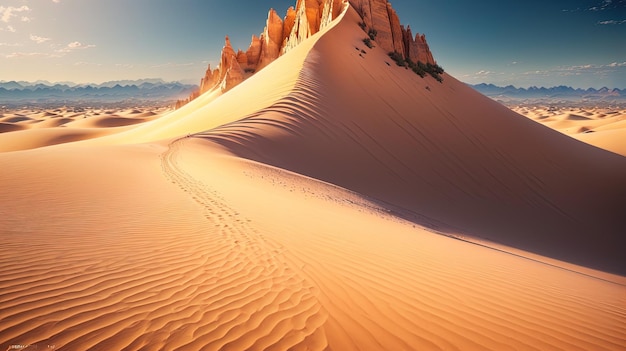 Sand dunes in the desert at sunset The concept of extreme and photo tourism