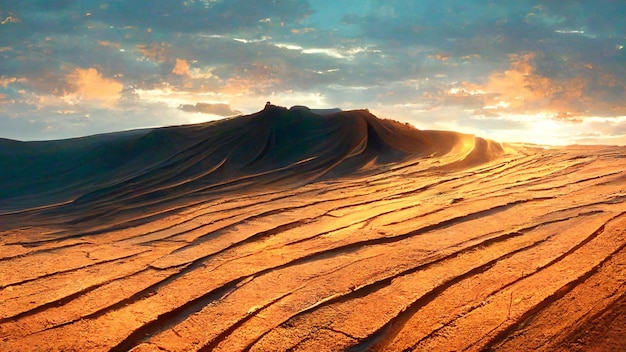 Sand dunes desert at sunset poetic scenery background