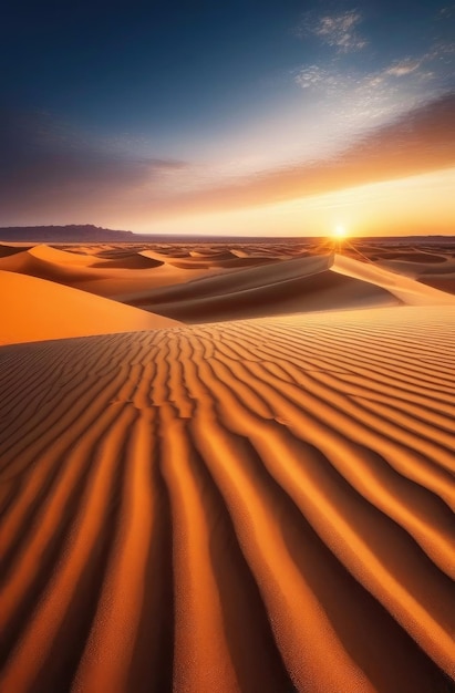 Sand dunes in the desert on sunset vertical landscape background