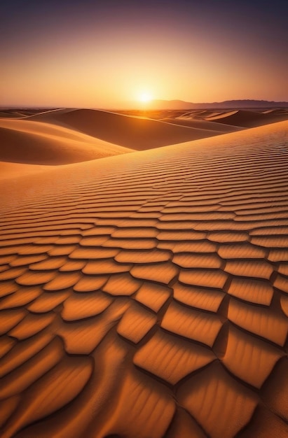 Sand dunes in the desert on sunset vertical landscape background