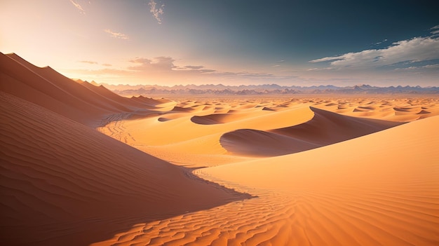 Sand dunes in the Sahara desert at noon