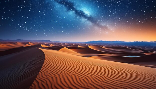 Photo sand dunes under a starry night with milky way in the desert sky