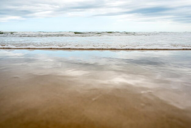 Sand and water empty beach reflection of the sea and sky