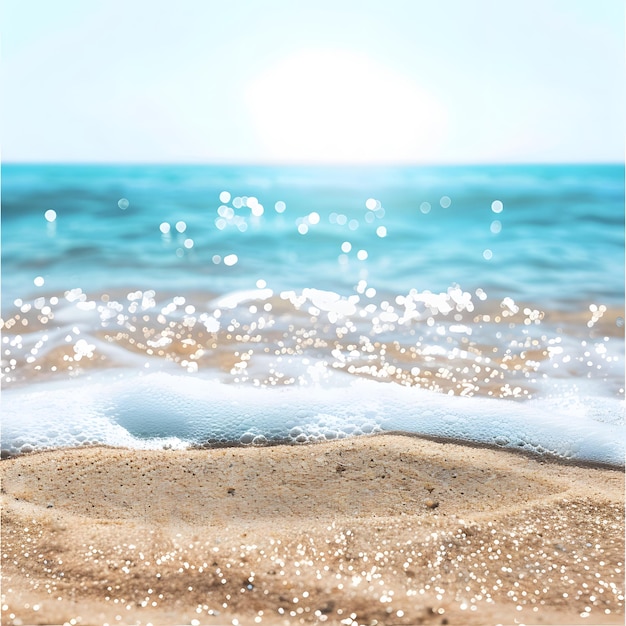 sand with blue sea beach summer defocused background with glittering of sunlights isolated on