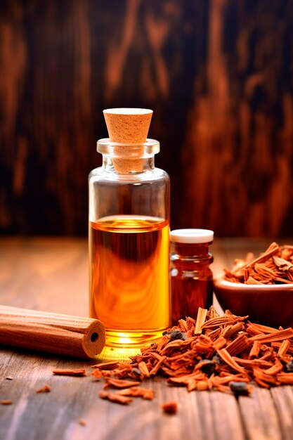 sandalwood essential oil in a bottle Generative AI Spa