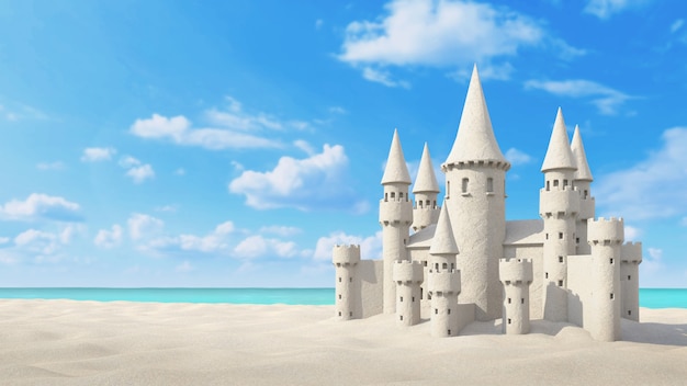 Sandcastle beach on bright sky