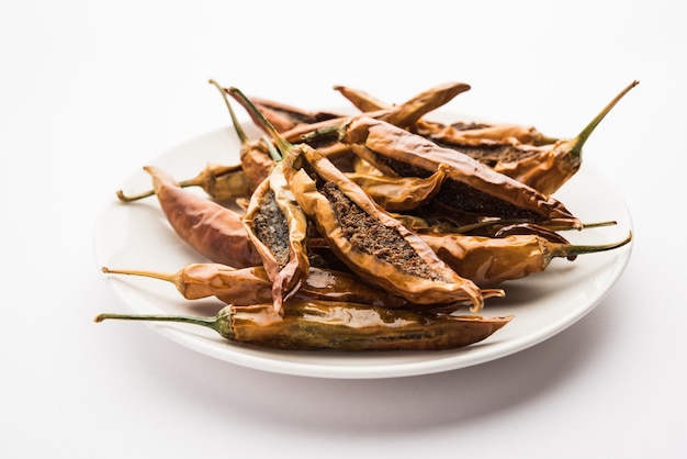 Sandgi Mirchi or Dried Stuffed Green Chillies, popular Maharashtrian side dish