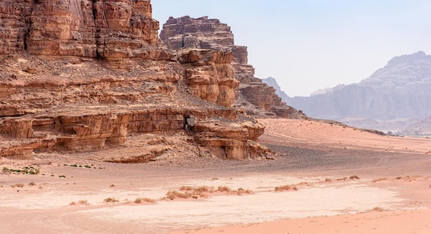 Sands and mountains of Wadi Rum desert in Jordan beautiful daytime landscape