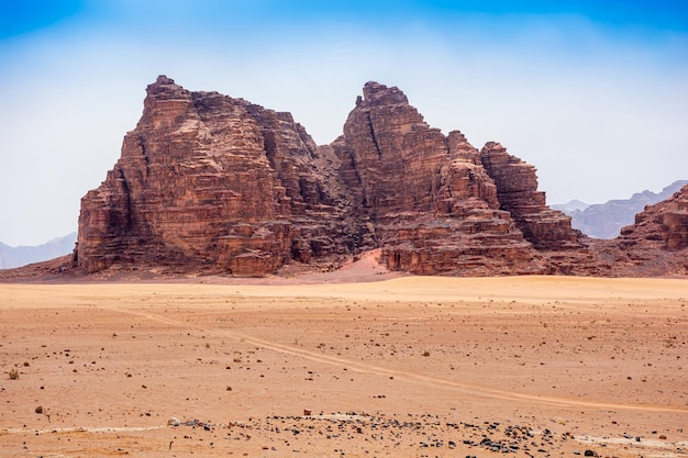 Sands and mountains of Wadi Rum desert in Jordan beautiful daytime landscape