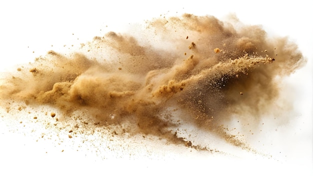 sandstorm sand dust cloud flying small particles on white background