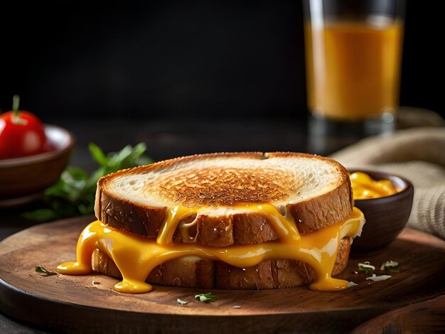 Photo a sandwich on a cutting board with a glass of orange juice