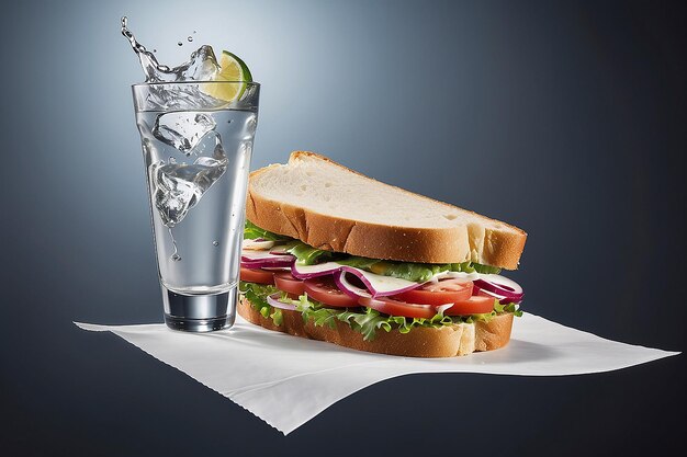 Photo sandwich flying and a glass of vodka