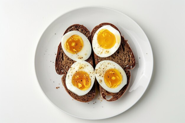 Sandwich prepared with dark toast and boiled egg