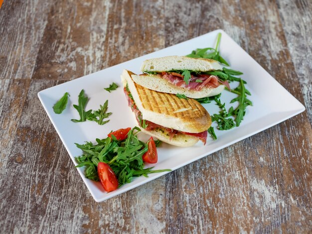 Sandwich on a restaurant table