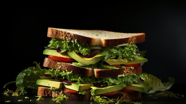 Photo a sandwich with avocado on it and avocado on the top