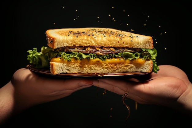 a sandwich with a black background and a black background