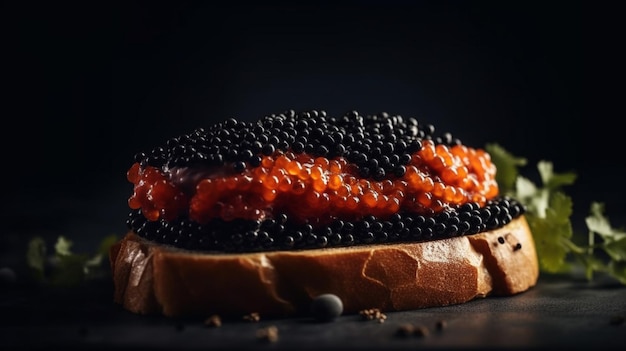 Sandwich with black caviar Generative Ai