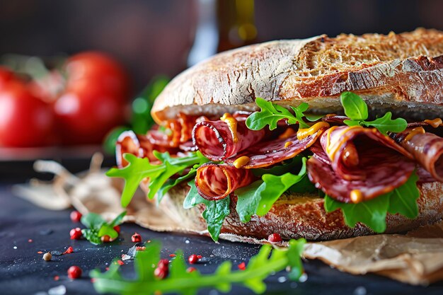 Photo a sandwich with a bunch of seeds on it