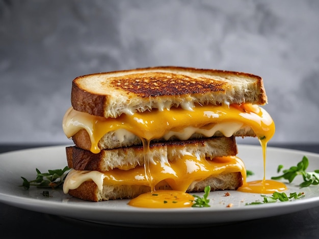 a sandwich with cheese and melted cheese on a plate