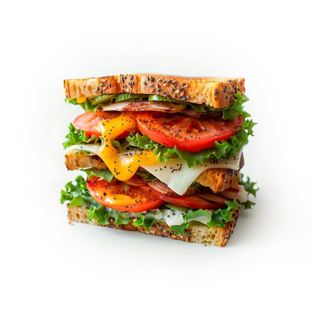 Photo sandwich with chicken fillet egg cheese and vegetables isolated on a white background