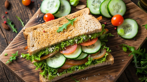 a sandwich with cucumber tomato cucumber and cucumber slices