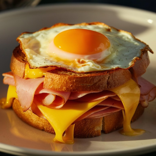 a sandwich with an egg on it and an egg on the side