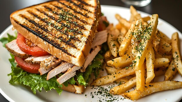 Photo a sandwich with french fries and a salad on a plate