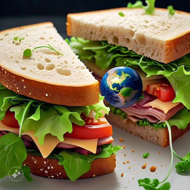 a sandwich with a globe on it and a globe on the bottom