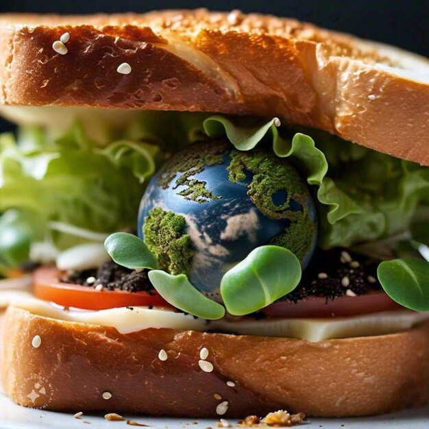 Photo a sandwich with a globe on it and a piece of lettuce on it