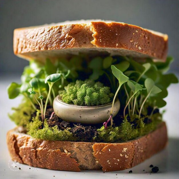 Photo a sandwich with a green leafy top sits on a table