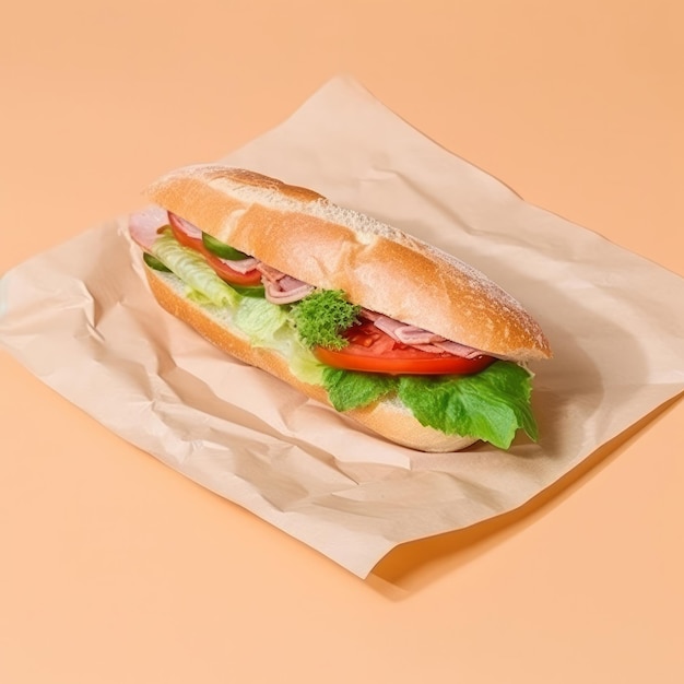 Sandwich with ham and fresh lettuce Illustration AI GenerativexA